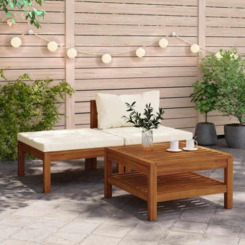 vidaXL 3-delige Loungeset met crèmewitte kussens acaciahout, Verzenden