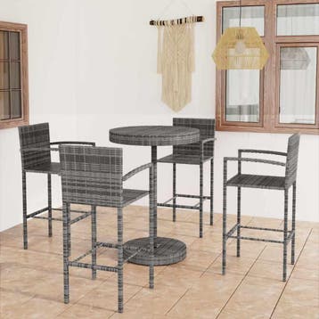 vidaXL 5-delige Tuinbarset poly rattan grijs, Verzenden, Nieuw, 4 zitplaatsen
