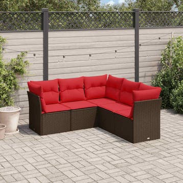 vidaXL 5-delige Loungeset met kussens poly rattan bruin, Verzenden, Nieuw, Rotan, Loungeset