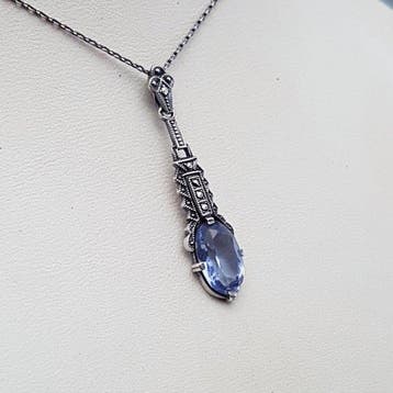 Zilver, Art Deco - Ketting met hanger - + Markasieten.