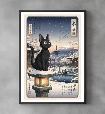 Sato Hageshi - Cat and Lantern - Jiji - Pop Art - Signed and, Nieuw