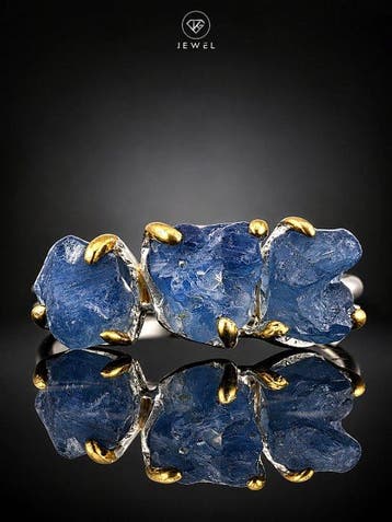 Blauwe saffier sieraden - 925 zilveren ring -