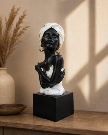 Buste, Elegante Afrikaanse Vrouw - Handgemaakte sculptuur -, Antiek en Kunst