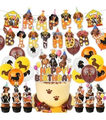 31-delige Teckel party decoratie set Happy Birthday, Ophalen of Verzenden, Nieuw, Versiering, Verjaardag