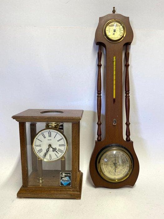 Horloge - barometer (2) - Hout, Messing, Plastic, Antiek en Kunst, Curiosa en Brocante