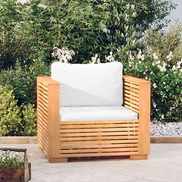 vidaXL Tuinstoel met crèmekleurige kussens massief teakhout, Verzenden, Nieuw, Teakhout