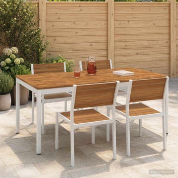 vidaXL Tuindiner tafel Natuurlijk en Wit 147 x 88,5 x 75 cm, Tuin en Terras, Tuintafels, Verzenden, Nieuw