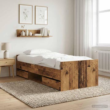 vidaXL Bedframe met lade met hoofdeinde Oud hout Bewerkt, Verzenden, Nieuw, Bruin, Hout