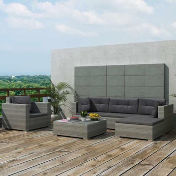 vidaXL 6-delige Loungeset met kussens poly rattan grijs, Verzenden, Nieuw, 6 zitplaatsen, Loungeset