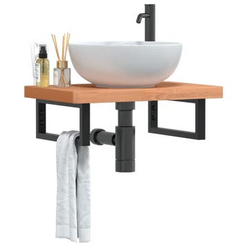 vidaXL Badkamer wandschap staal en massief beukenhout, Verzenden, Nieuw