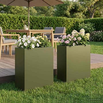 vidaXL Plantenbak 2 st Olijfgroen 40 x 20 x 50 cm, Verzenden, Minder dan 60 cm, Nieuw, Metaal