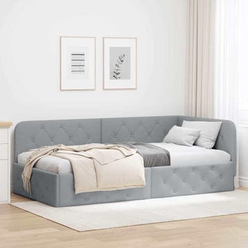 vidaXL Hoekbedframe Lichtgrijs 90 x 190 cm Stof, Huis en Inrichting, Verzenden, Nieuw, Stof