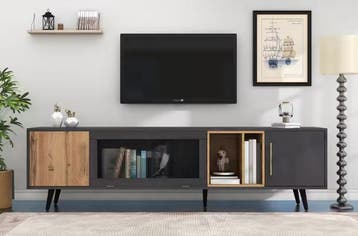 TV-Meubel Donker Hout enGrijs met Deuren en Glazen Klep 200, Huis en Inrichting, Kasten | Televisiemeubels, Verzenden, Nieuw
