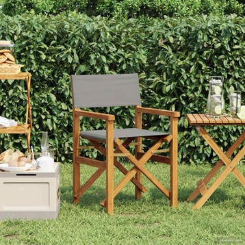 vidaXL Directeursstoel Bruin en lichtgrijs Massief Teakhout, Tuin en Terras, Tuinstoelen, Verzenden, Nieuw