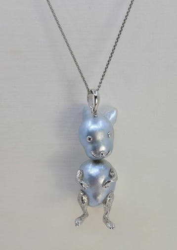 Ketting met hanger - 18 karaat Witgoud, Zilverwitte Zuidzee
