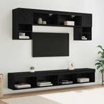 vidaXL TV Wand Eenheden met LED 6 pcs Zwart Eiken Bewerkt, 100 tot 150 cm, Verzenden, Nieuw, Minder dan 100 cm