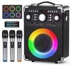 Karaoke Speaker 3 Microfoons Bluetooth Party LED Speaker, Verzenden, Nieuw