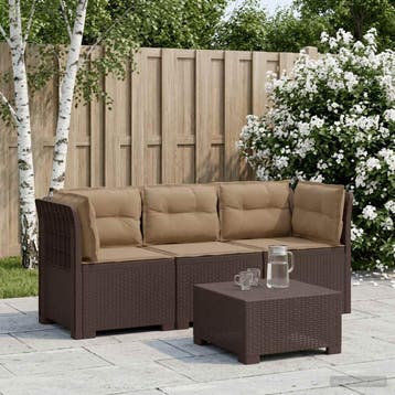 vidaXL 3-zits tuinbank met kussens in rattanlook PP Bruin, Verzenden, Nieuw