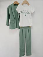 Blazer- en broekset voor meisjes met T-shirt 3-delig Groen, Ophalen of Verzenden, Nieuw, Meisje