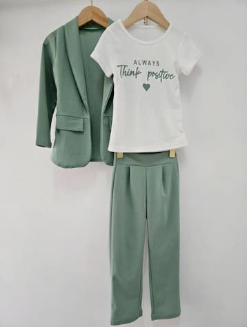 Blazer- en broekset voor meisjes met T-shirt 3-delig Groen, Ophalen of Verzenden, Nieuw, Meisje