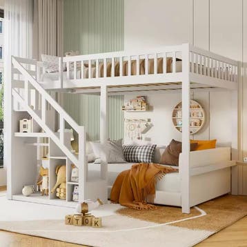 Kinderhoogbed van Massief Hout – Met Trap en Opbergruimte, Verzenden, Nieuw
