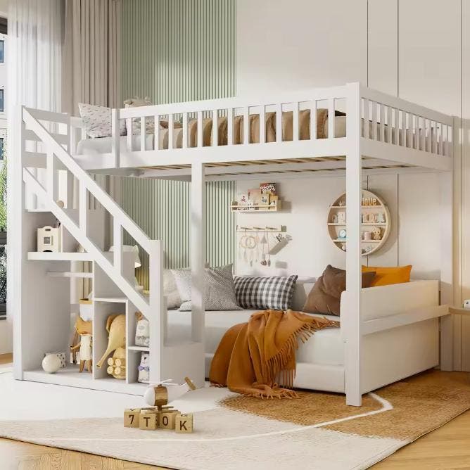 Kinderhoogbed van Massief Hout – Met Trap en Opbergruimte, Kinderen en Baby's, Kinderkamer | Bedden, Nieuw, Verzenden