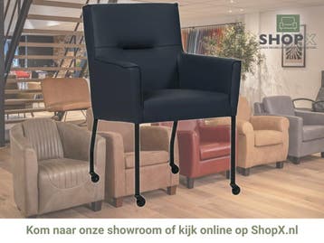 Leren eetkamerstoel met wieltjes en armleuning Lucky -, Huis en Inrichting, Bohemian, Industrieel, Modern, Scandinavisch, Blauw
