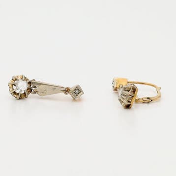 Oorbellen - 18 karaat Geel goud, Witgoud - Diamant; roos, Sieraden, Tassen en Uiterlijk, Oorbellen, Nieuw