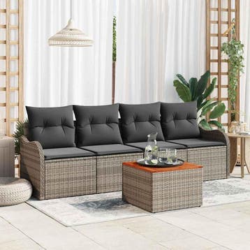 vidaXL Tuinbankenset 5 st Grijs poly rattan, Verzenden, Nieuw, 5 zitplaatsen