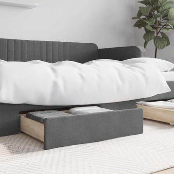 vidaXL Bedlades 2 st bewerkt hout en stof donkergrijs, Verzenden, Nieuw, Grijs, Hout