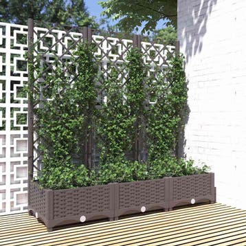 vidaXL Plantenbak met trellis bruin 120x40x121,5 cm PP, Verzenden, Nieuw, Minder dan 60 cm