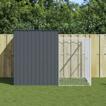 vidaXL Hondenhok met ren 214x253x181 cm gegalvaniseerd staal, Verzenden, Nieuw
