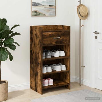 vidaXL Schoenenkast Gerookt eiken 48 x 36 x 92 cm Bewerkt, Verzenden, Nieuw
