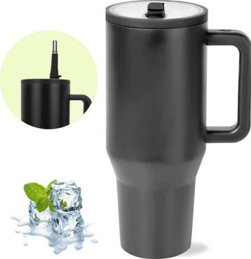 HI NATURE™ Luxe RVS Thermosbeker met Handvat en Rietje 1.2, Ophalen of Verzenden, Zo goed als nieuw