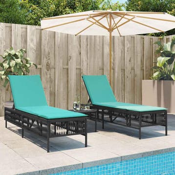 vidaXL Ligstoelen 2 stuks met tafel Zwart Poly Rotan, Verzenden, Nieuw