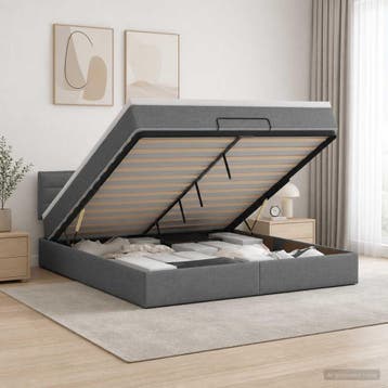 vidaXL Ottoman bed met matras Donkergrijs 160 x 200 cm Stof, Verzenden, Nieuw