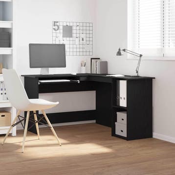 vidaXL Hoekbureau Zwart Eiken 120 x 140 x 75 cm Bewerkt hout, Verzenden, Nieuw