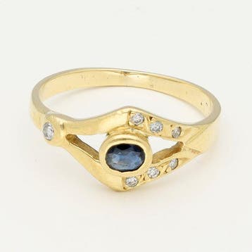 Ring - 18 karaat Geel goud - Diamant - Saffier, Nieuw