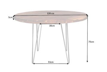 Ronde eettafel MAKASSAR 120cm naturel zwart Sheesham massief, Ophalen of Verzenden, Nieuw