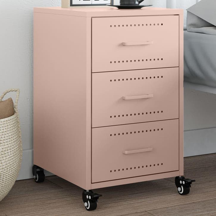 vidaXL Nachtkastje 36x39x59 cm staal roze, Huis en Inrichting, Slaapkamer | Nachtkastjes, Nieuw, Metaal of Aluminium, Verzenden