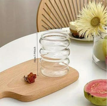 Set van 2 Geribbelde Glazen Bekers met Rietjes 350ml Vintage, Antiek en Kunst, Verzenden