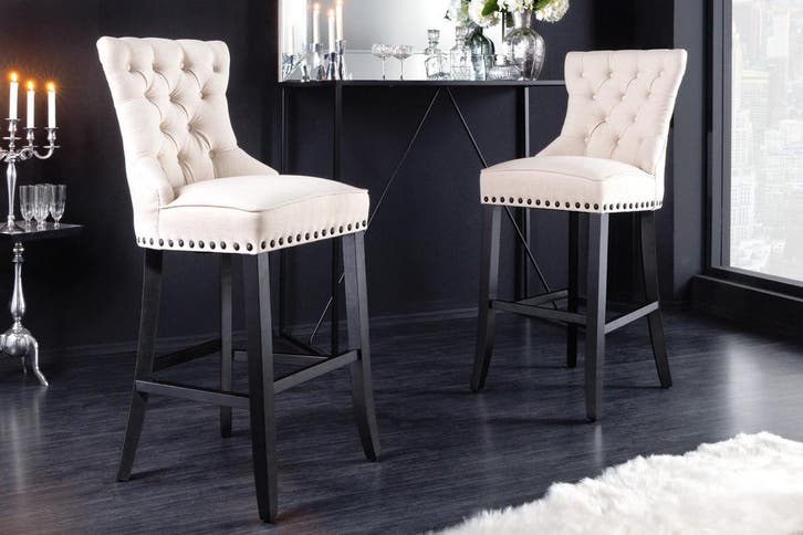 Design barkruk CASTLE beige zwart structuurstof met, Huis en Inrichting, Barkrukken, Ophalen of Verzenden