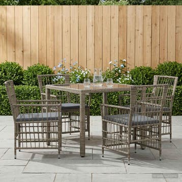 vidaXL Buiten eettafelset 5 st Grijs poly rattan, Tuin en Terras, Tuinsets en Loungesets, Verzenden, Nieuw, 5 zitplaatsen