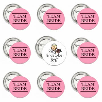 9 Vrijgezellenfeest buttons Bride to Be wit en Team Bride, Verzenden, Nieuw, Versiering, Geboorte of Huwelijk