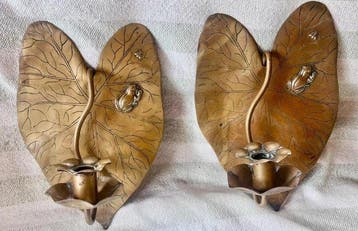 Wandkandelaar (2) - Brons - Paar messing wandlampen, in, Huis en Inrichting, Nieuw