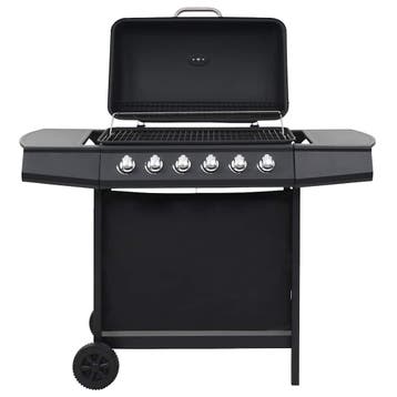 vidaXL Gasbarbecue met 6 kookzones staal zwart, Verzenden, Nieuw