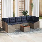 vidaXL Tuinbankenset met opslag 8 pcs Grijs en Marineblauw, Tuin en Terras, Tuinsets en Loungesets, Verzenden, Nieuw, Rotan, 8 zitplaatsen