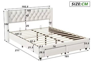 Gestoffeerd tweepersoonsbed met LED en 2 opbergladen, Verzenden, Nieuw