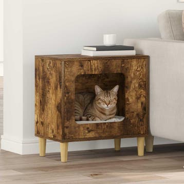 vidaXL Kattenhuis Gerookt eiken 51 x 30 x 52 cm Bewerkt hout, Dieren en Toebehoren, Katten-accessoires, Verzenden, Nieuw