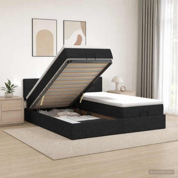vidaXL Ottoman Bed met Matrassen en LED Zwart 160 x 200 cm, Huis en Inrichting, Slaapkamer | Bedden, Verzenden, Nieuw, Tweepersoons